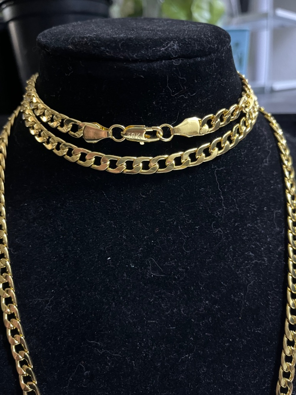 18k SOLID Gold PLATED Cuban Link Chain Necklace - Women Jewelry